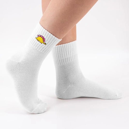 Chaussettes blanches en coton à motif dinosaure stégosaure