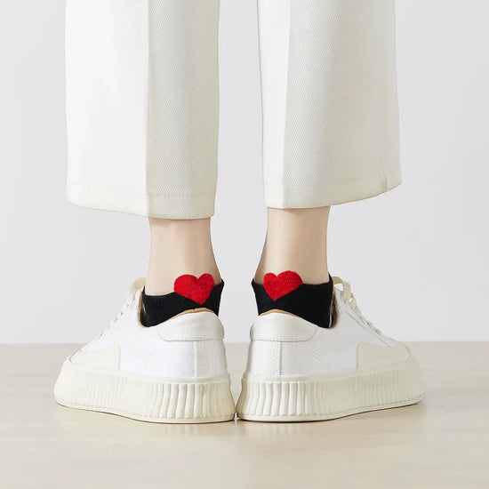 Chaussettes basses à rayures en coton à motif cœur