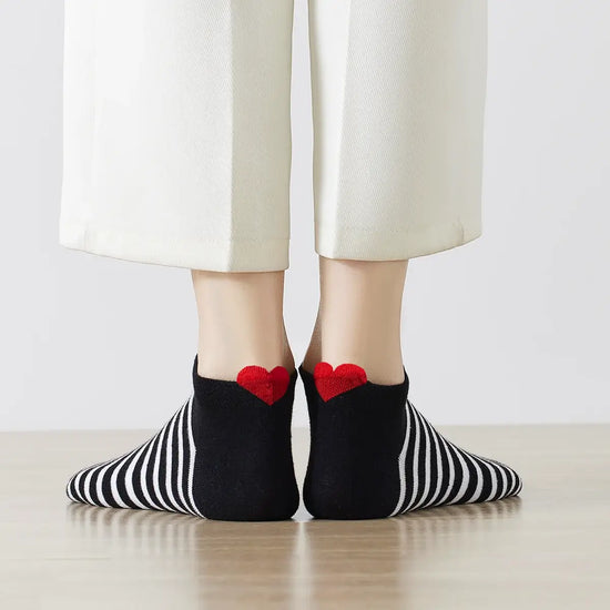 Chaussettes basses à rayures en coton à motif cœur