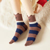 Chaussettes hautes à rayures, motif animal, oreilles et écharpe en relief, marron et bleu marine