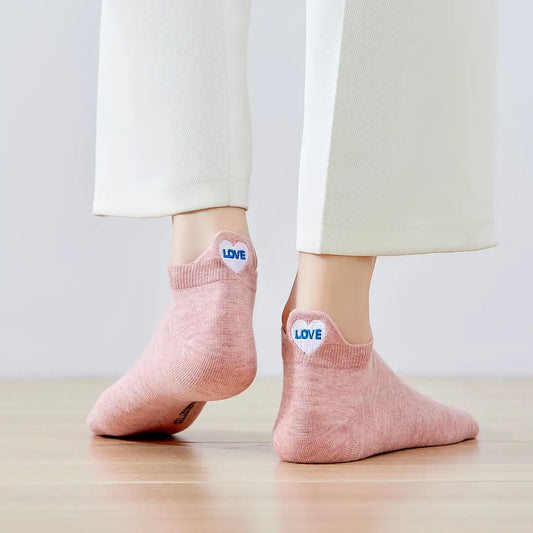 Chaussettes roses en coton à languette cœur love pour femme