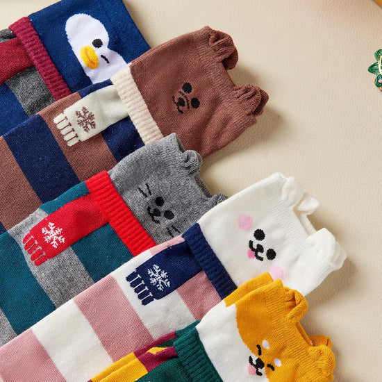 Lot de chaussettes hautes à rayures, motif animal, oreilles et écharpe en relief