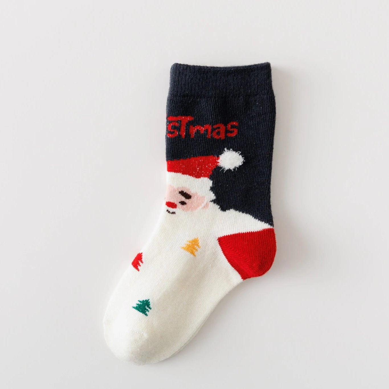 Lot de 5 chaussettes enfant. Modèle mixte : fille et garçon. Motifs de noël : sapin de noël, flocons, renne, père noël. 