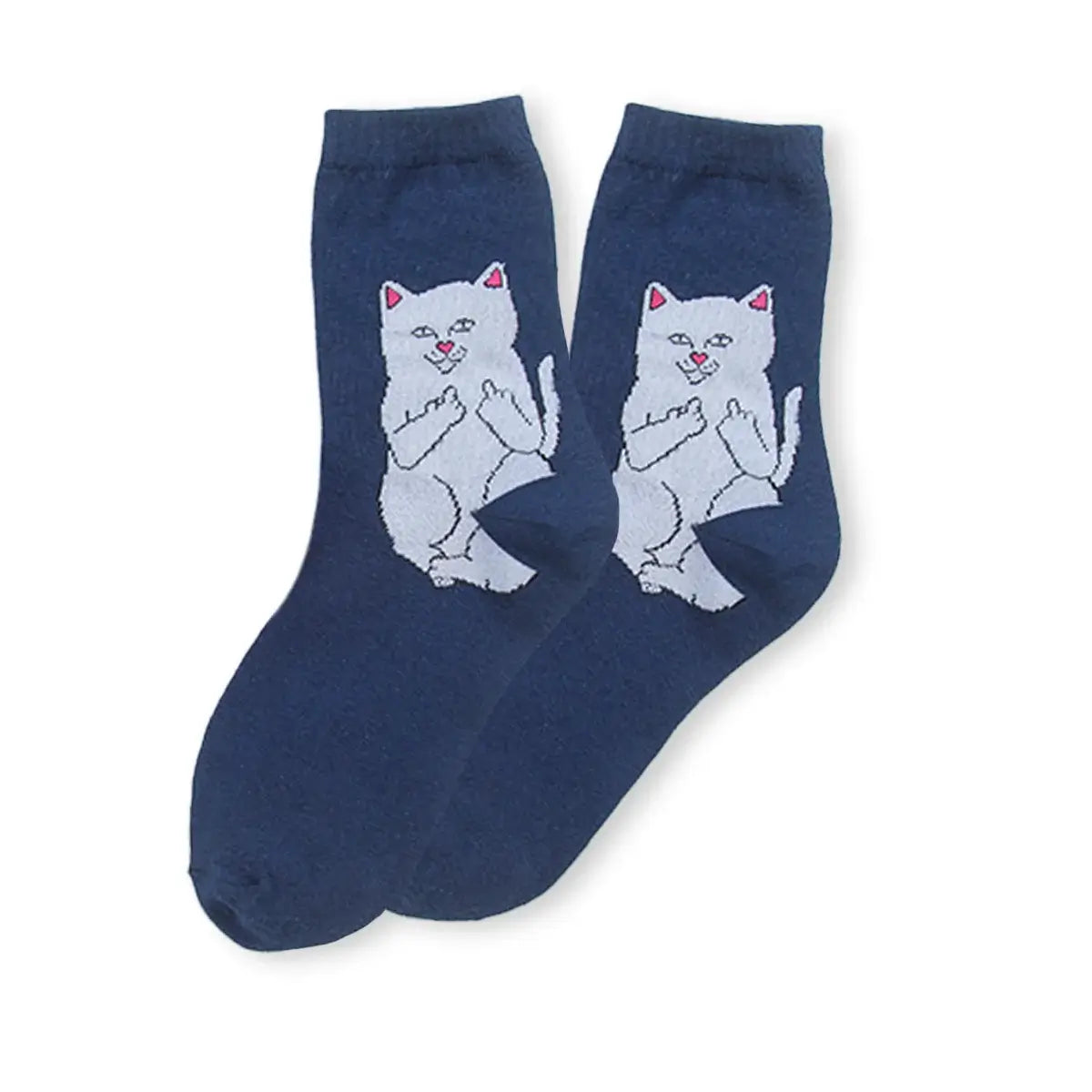 Chaussettes bleu adultes en coton avec un chat rebelle | Chaussettes douces et respirantes | Un excellent choix pour les adultes qui aiment les chats et le style rebelle |