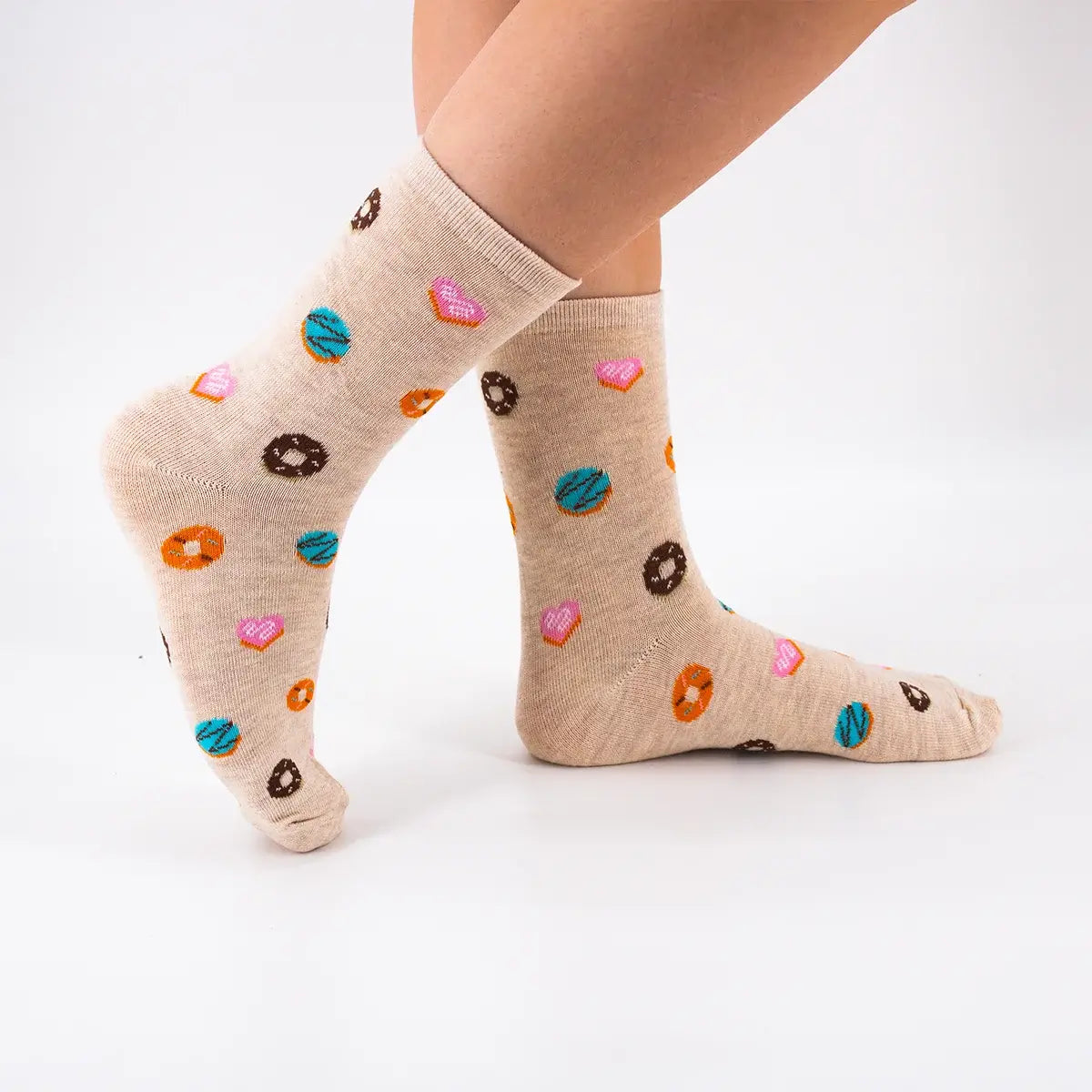 Chaussettes beige en coton à motif food pour adultes | Chaussettes douces et confortables | Disponibles en différentes couleurs et motifs | Un cadeau idéal pour les femmes et les hommes de tous âges