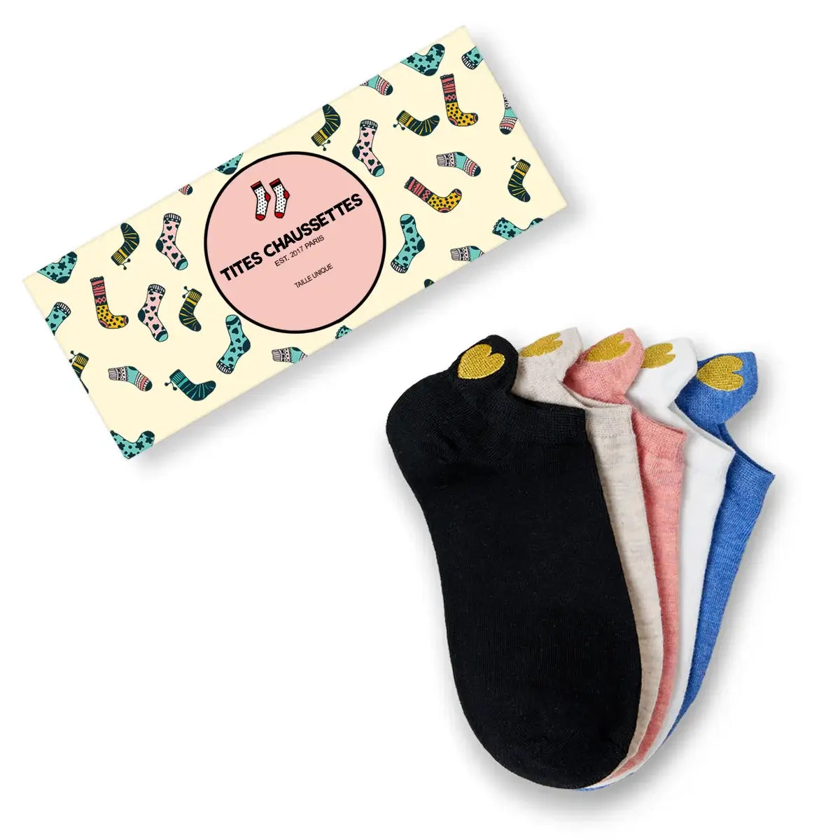 Coffrets Chaussettes en coton à languette cœur doré pour femme | Chaussettes confortables et élégantes | Idéales pour le quotidien ou les occasions spéciales | Disponibles en plusieurs couleurs