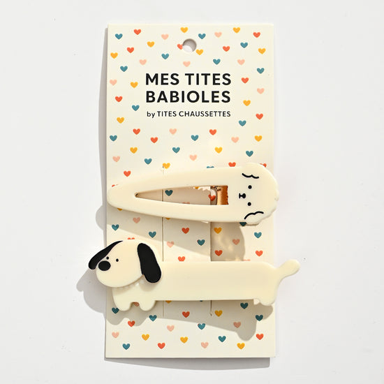 Lot de 2 pinces croco enfant motif chien. Barrettes pratiques et confortables, faciles à utiliser et adaptées aux cheveux fins ou épais.