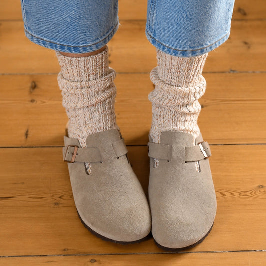 Chaussettes montantes épaisses, maille côtelée et chinée