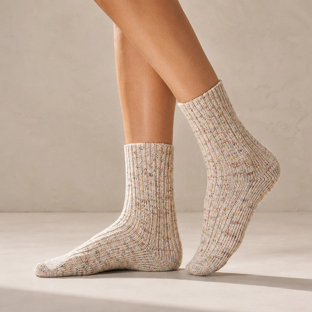 Chaussettes montantes épaisses, maille côtelée et chinée