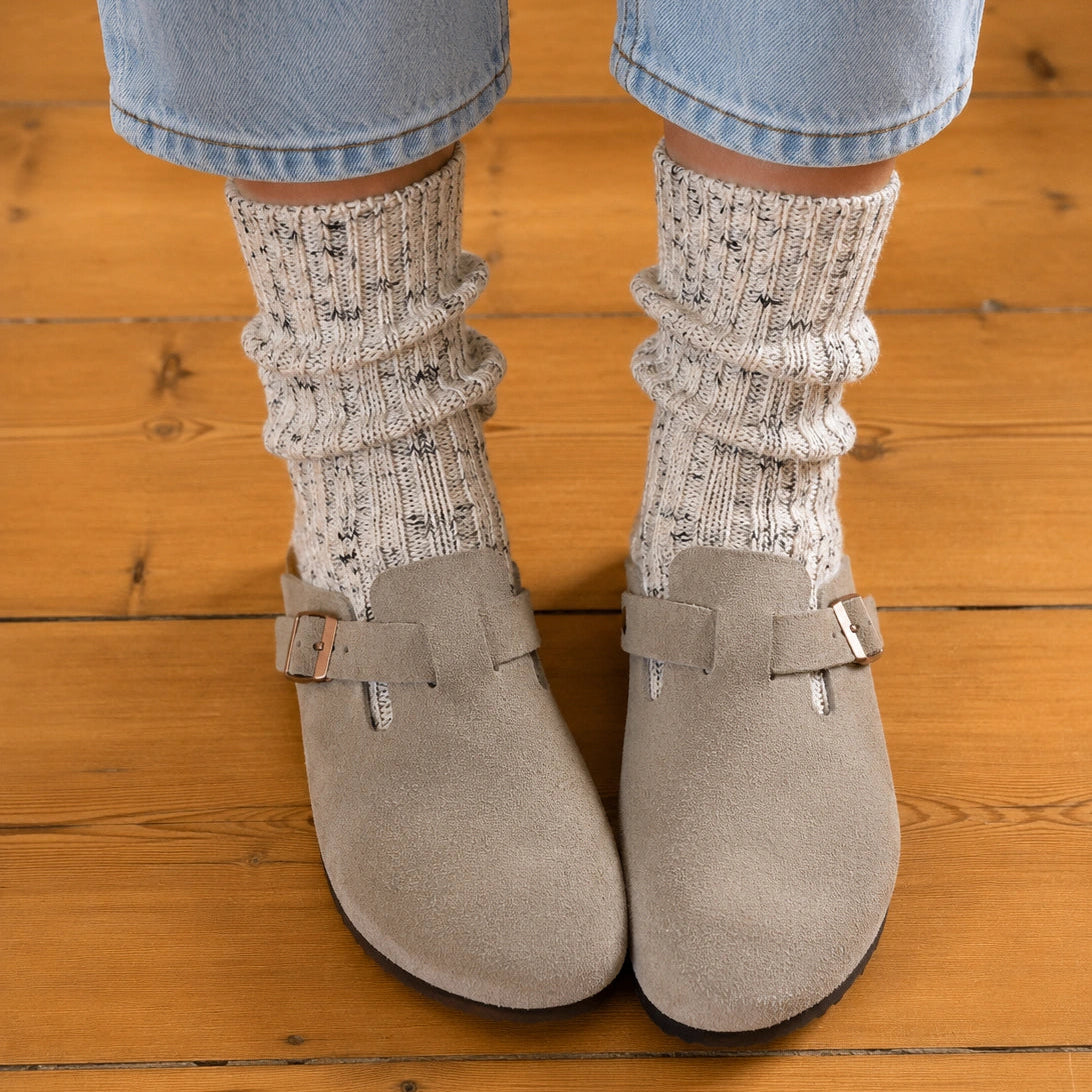 Chaussettes montantes épaisses, maille côtelée et chinée