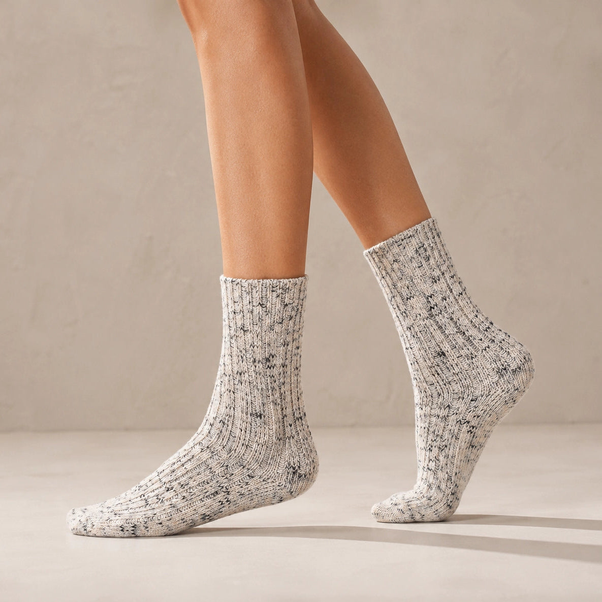 Chaussettes montantes épaisses, maille côtelée et chinée