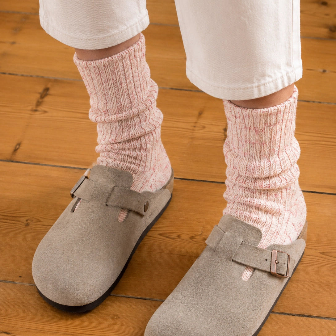 Chaussettes montantes épaisses, maille côtelée et chinée