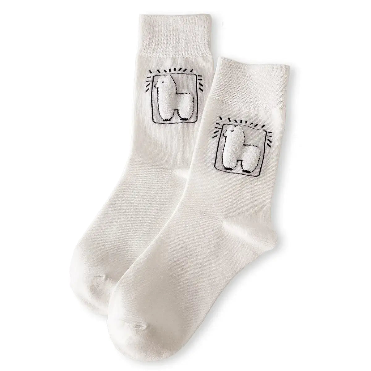 Chaussettes blanches longues en coton à motif lama pour adultes | Chaussettes douces et confortables | Disponibles en différentes tailles et couleurs | Un cadeau idéal pour les femmes et les hommes de tous âges