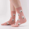 Chaussettes hautes fond rose pâle motif tête de chien Spitz