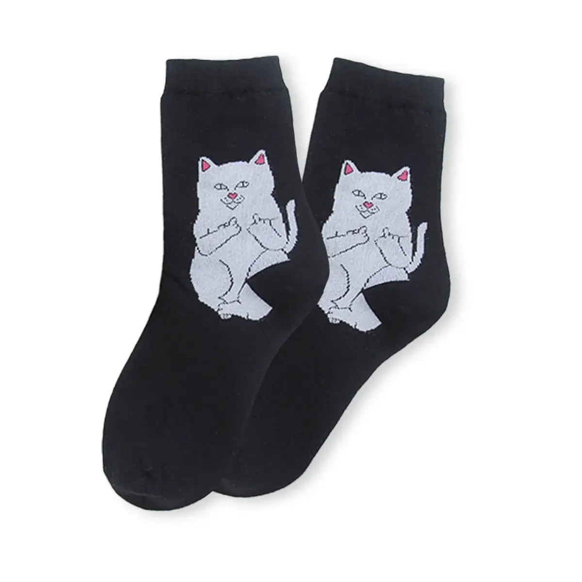 Chaussettes noires adultes en coton avec un chat rebelle | Chaussettes douces et respirantes | Un excellent choix pour les adultes qui aiment les chats et le style rebelle |