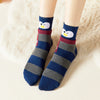 Chaussettes hautes à rayures, motif animal, oreilles et écharpe en relief, bleu marine et gris