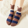 Chaussettes hautes à rayures, motif animal, oreilles et écharpe en relief, marron et bleu marine