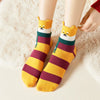 Chaussettes hautes à rayures, motif animal, oreilles et écharpe en relief, orange et rouge bordeaux