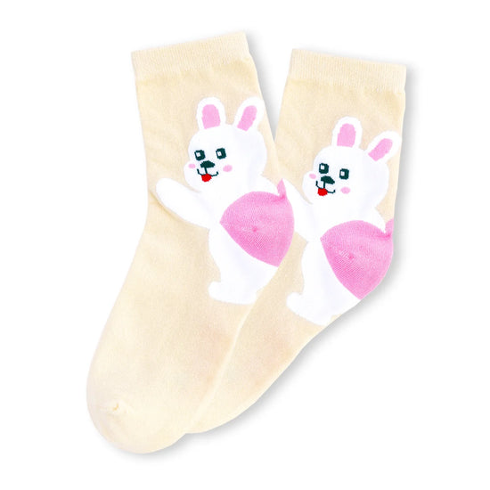 Chaussettes Hautes Animaux Talons coloris beige motif lapin