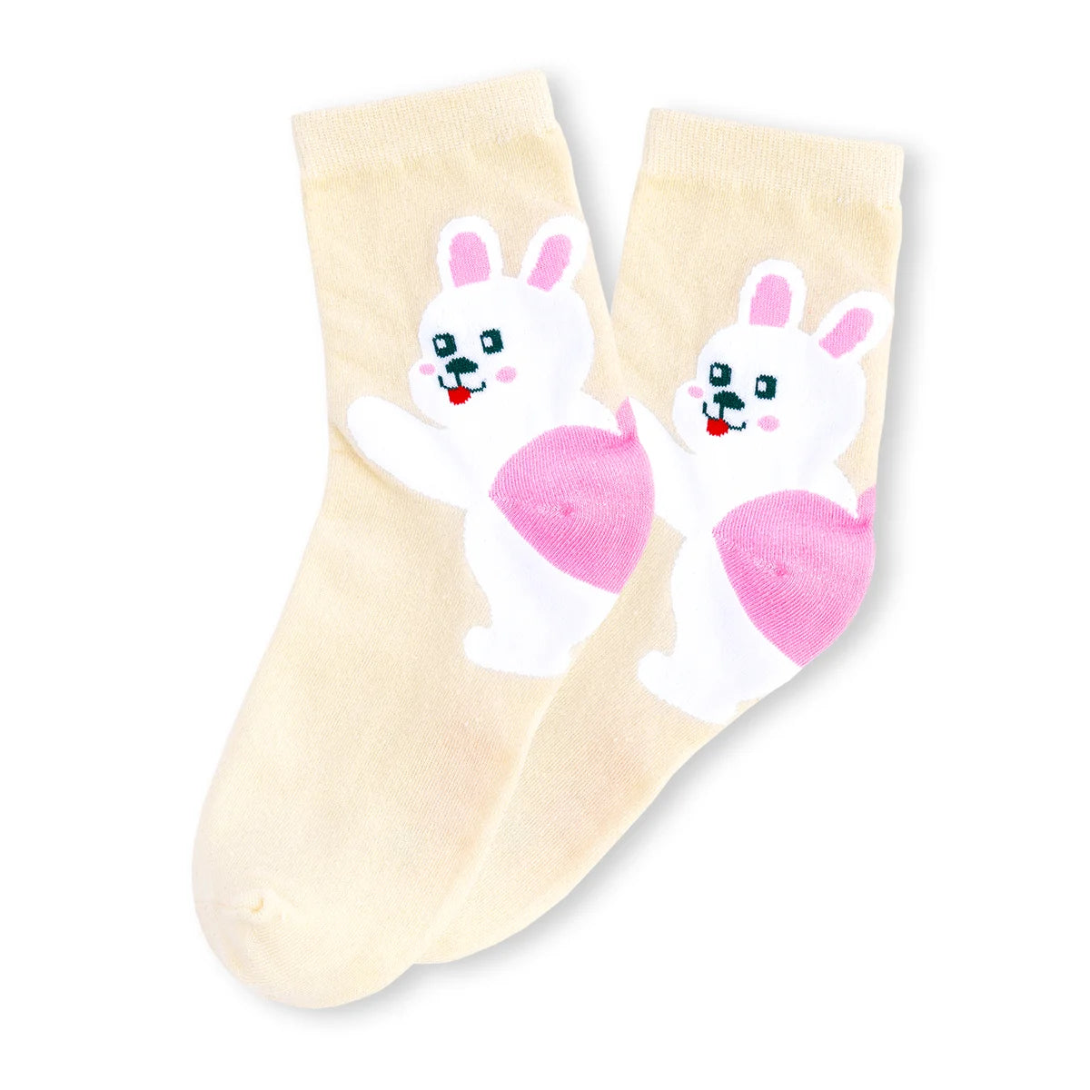 Chaussettes Hautes Animaux Talons coloris beige motif lapin