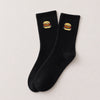 Chaussettes noir adultes en coton avec un burger brodé | Chaussettes abordables et de haute qualité | Un excellent choix pour les adultes qui aiment la nourriture et les burgers |