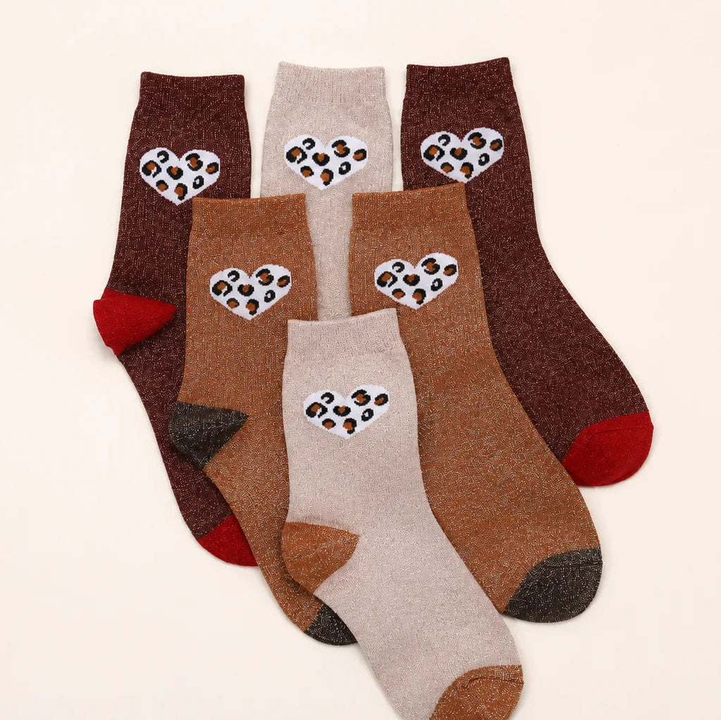 Chaussettes hautes lurex coeur léopard 