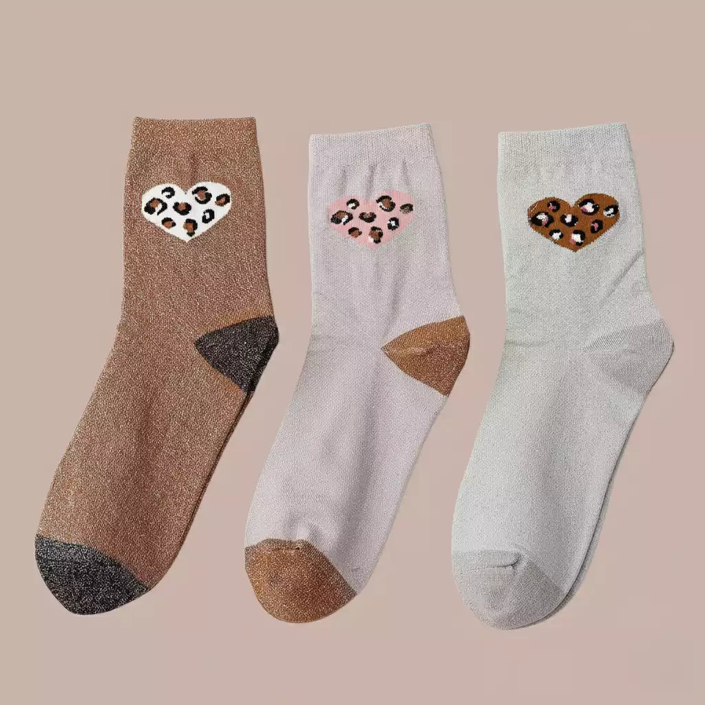 Chaussettes hautes lurex coeur léopard 