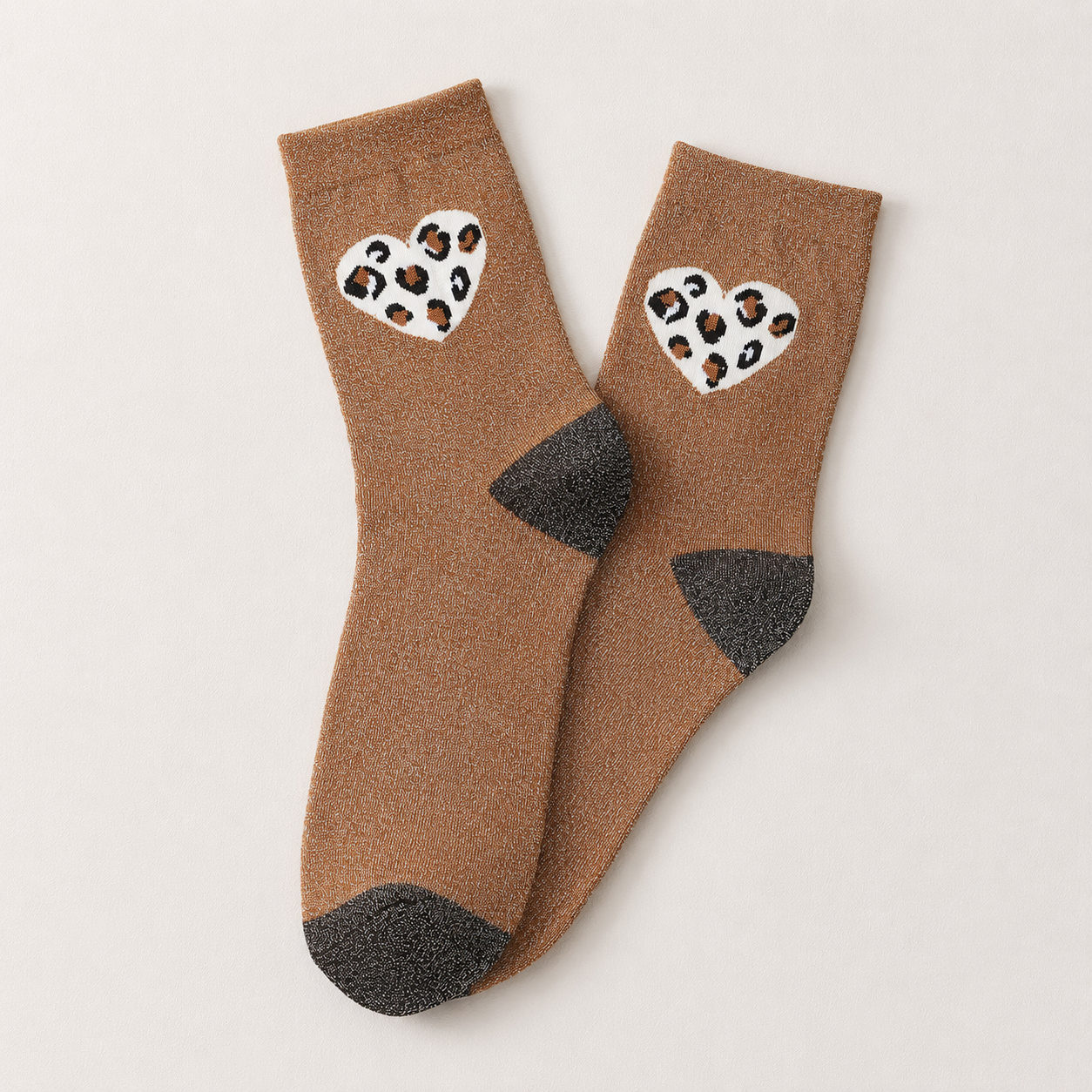 Chaussettes hautes lurex coeur léopard 