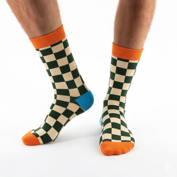 Chaussettes hautes motif damier pour homme