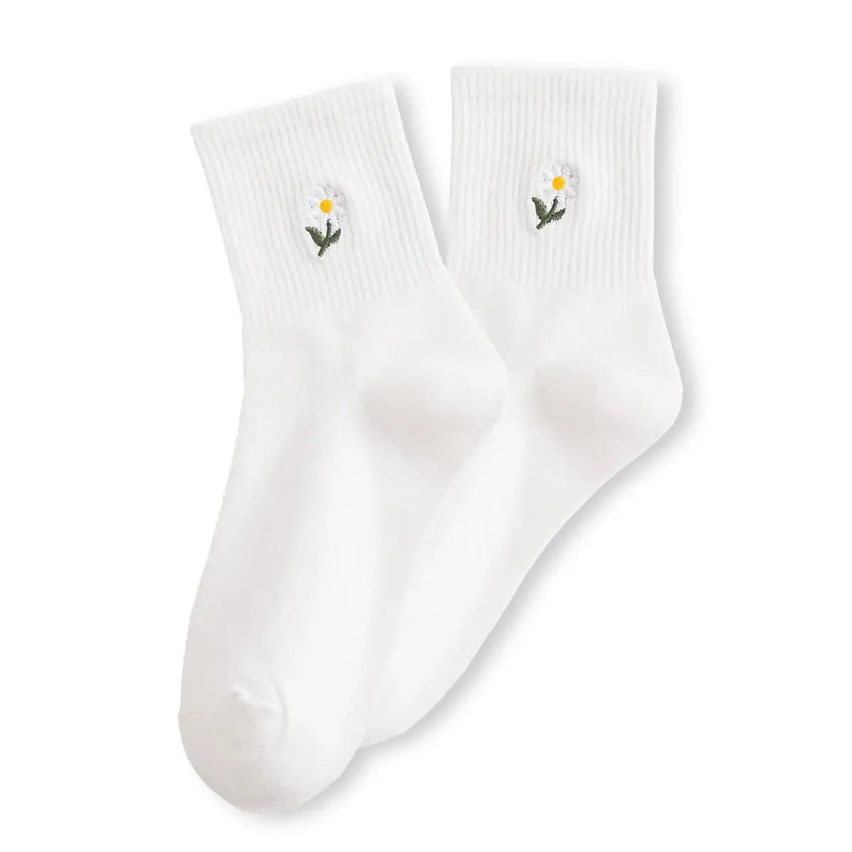 Chaussette haute unie avec marguerite brodée.