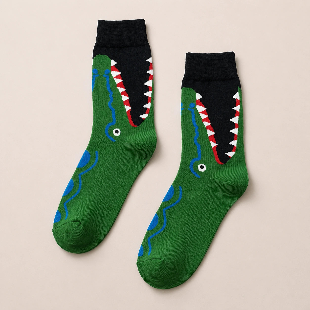 Chaussettes hautes pour homme. Motif mâchoire de crocodile ou de requin. 