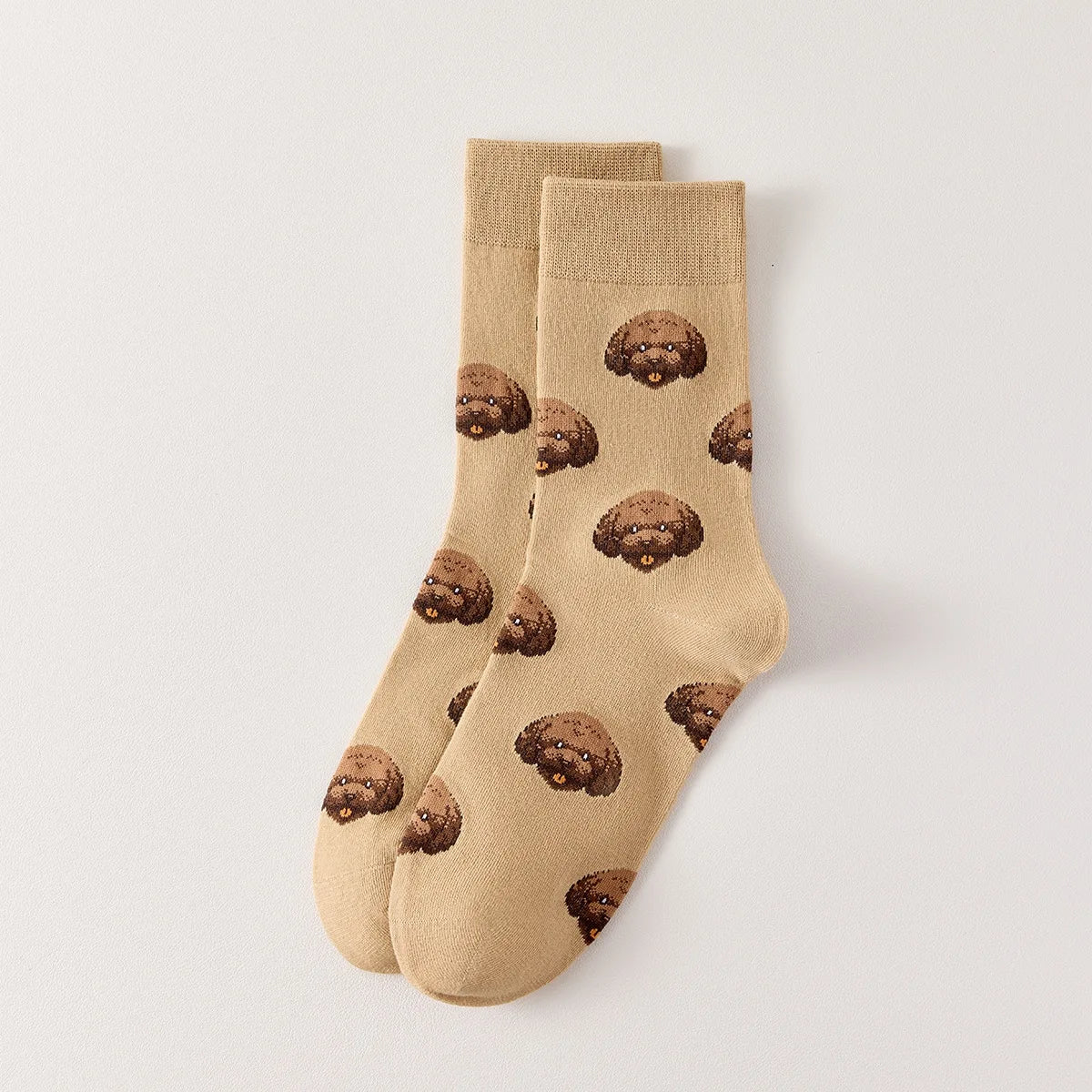 Chaussettes montantes I Motif têtes de chiens I Coloris Rose ou Beige