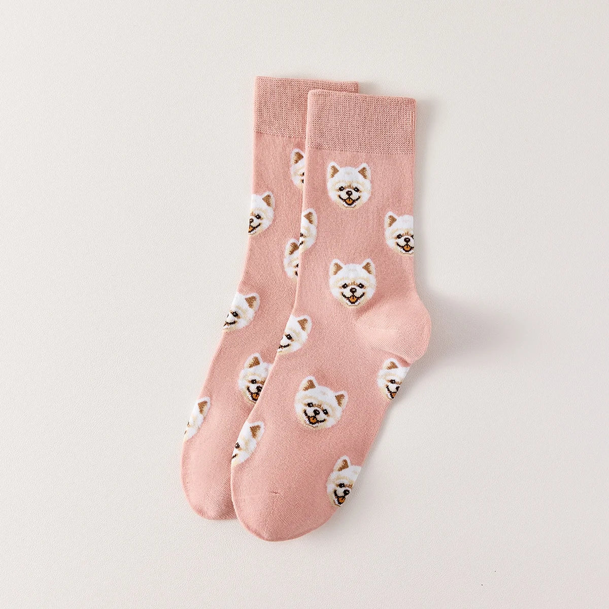 Chaussettes montantes I Motif têtes de chiens I Coloris Rose ou Beige