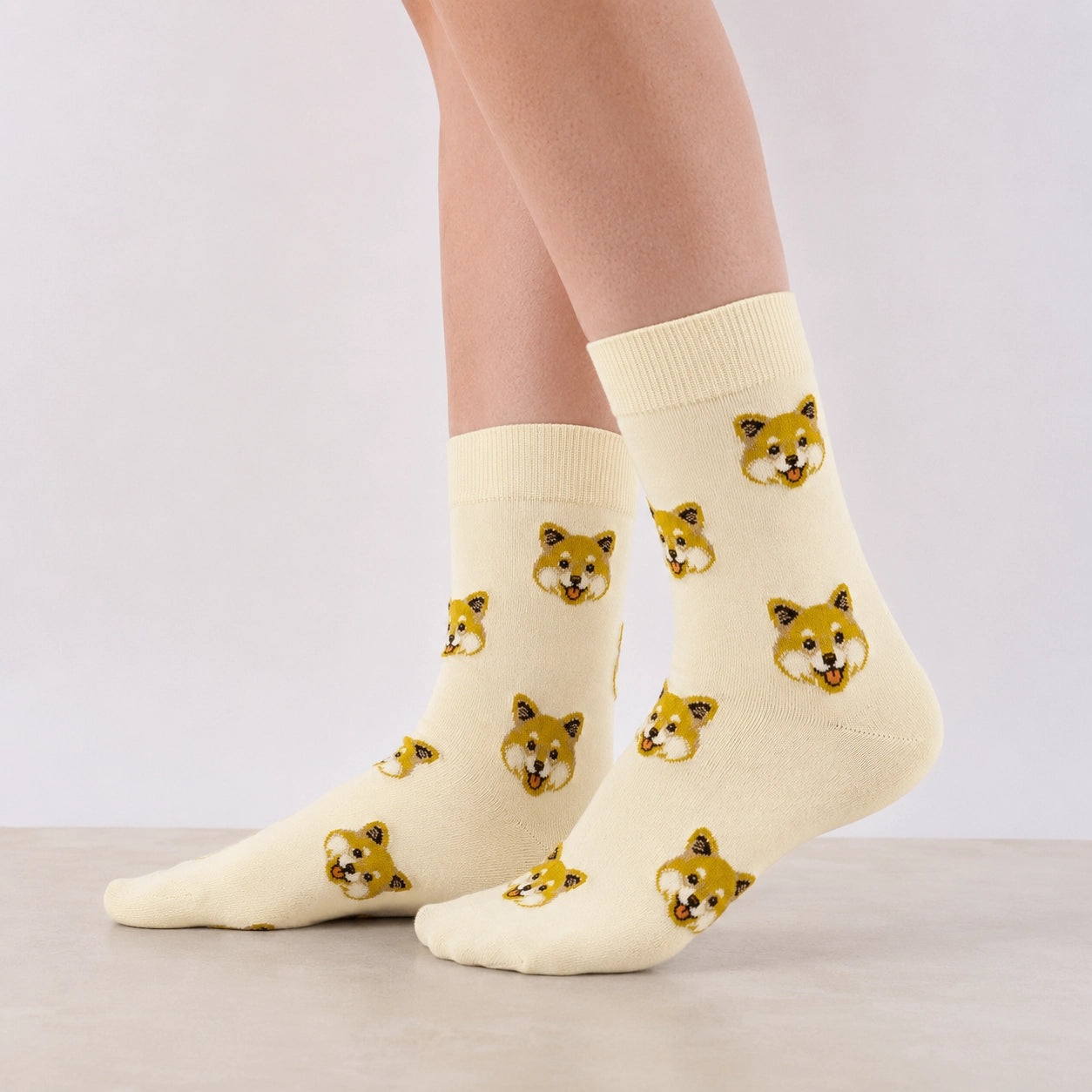 Chaussettes montantes I Motif têtes de chiens I Coloris Rose ou Beige