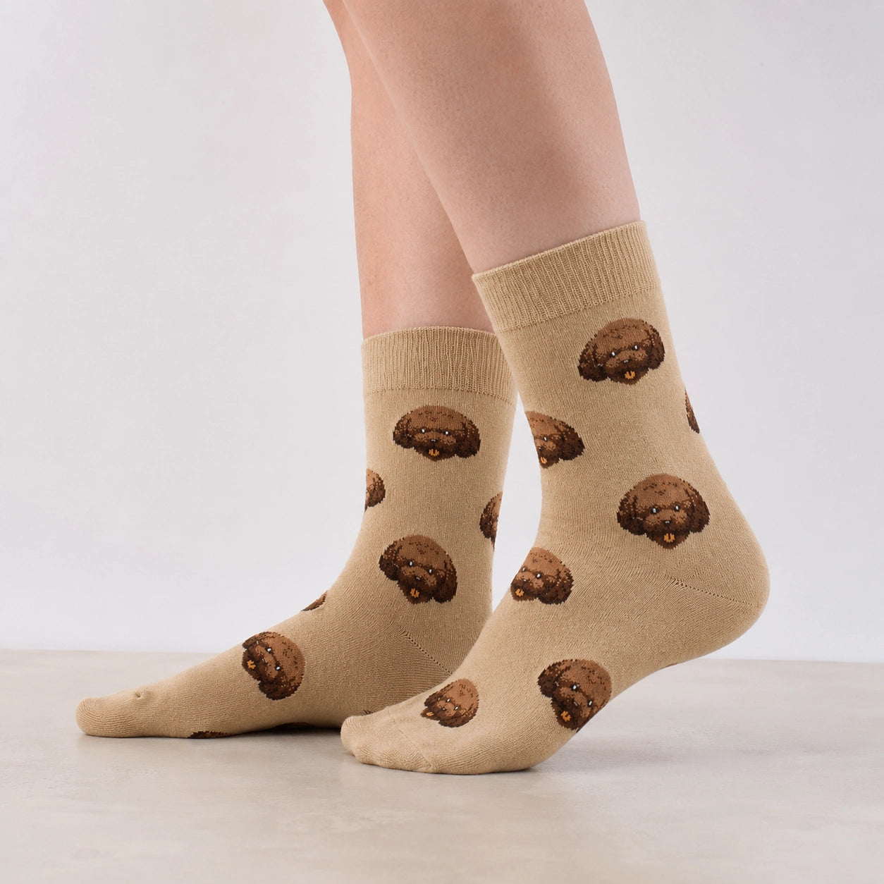 Chaussettes montantes I Motif têtes de chiens I Coloris Rose ou Beige