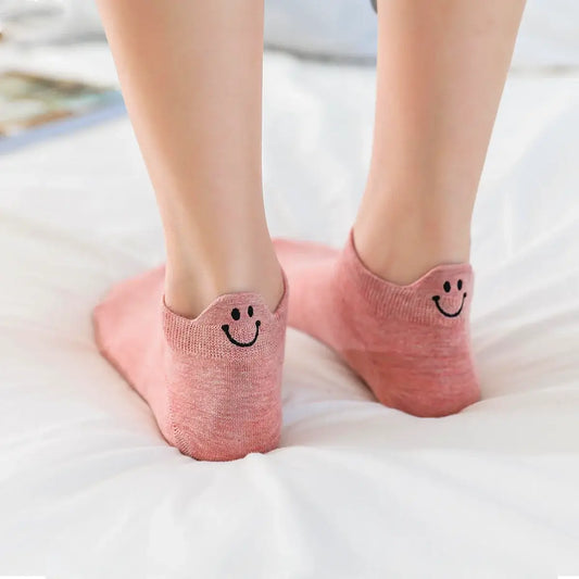 Chaussettes en coton à languette sourire à motif smiley pour femme 