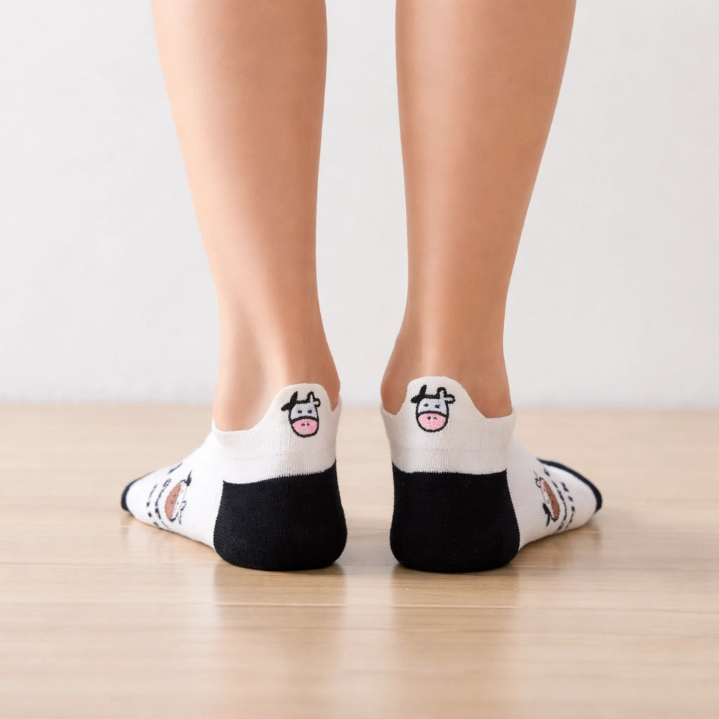 Chaussettes en coton à languette à motif vaches pour femme | Chaussettes élégantes et confortables | Disponibles en plusieurs couleurs.