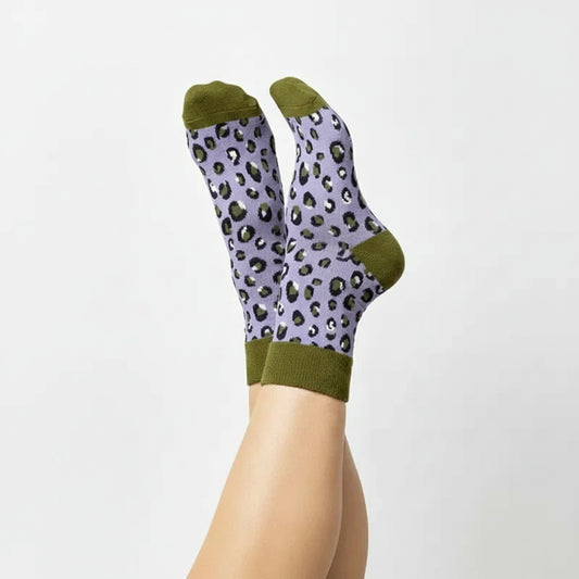 Chaussettes montantes imprimé léopard bleu, douces et épaisses 