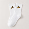 Chaussettes hautes sport, matière côtelée pour un bon ajustement, part de pizza brodée sur le côté
