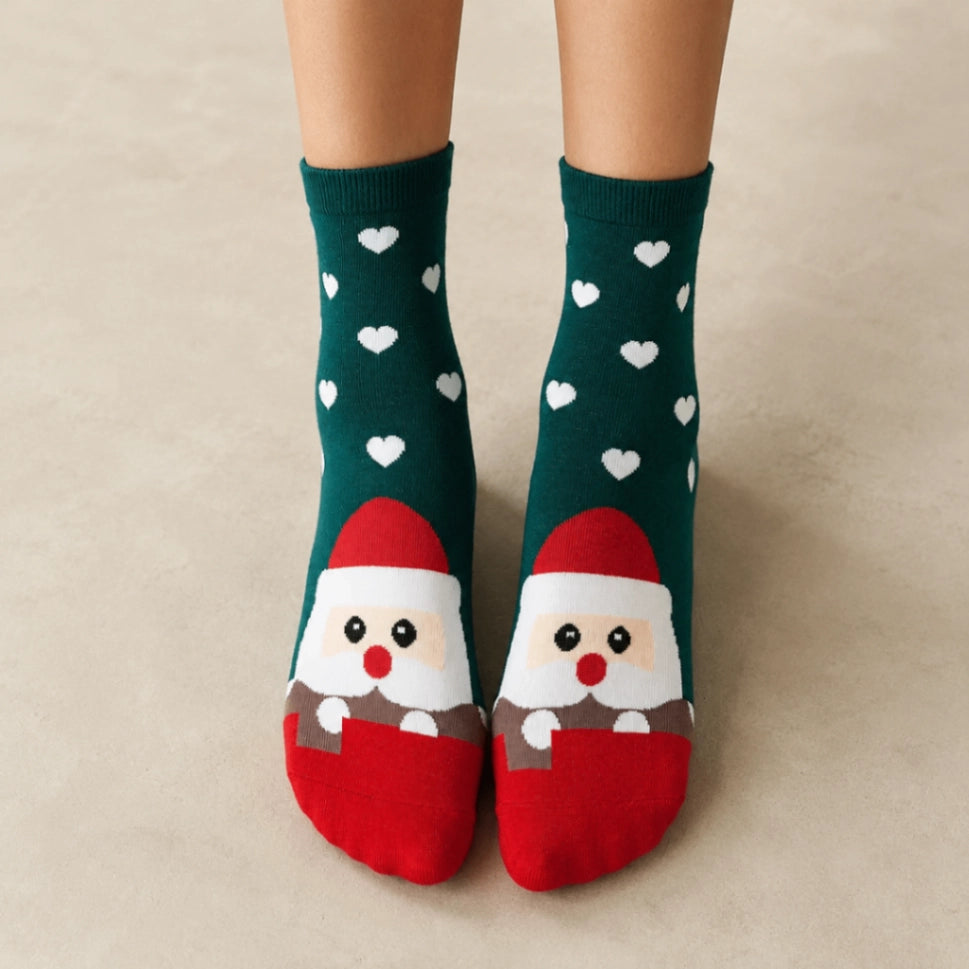 Chaussettes hautes de Noël coeur, motifs Père Noël, Renne, Bonhomme de Neige et Ours 