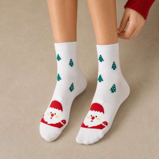 Chaussettes hautes de Noël coeur, motifs Père Noël, Renne, Bonhomme de Neige et Ours 