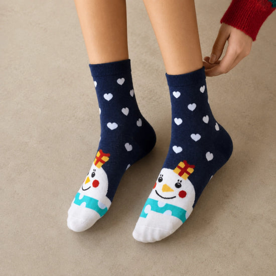 Chaussettes hautes de Noël coeur, motifs Père Noël, Renne, Bonhomme de Neige et Ours 