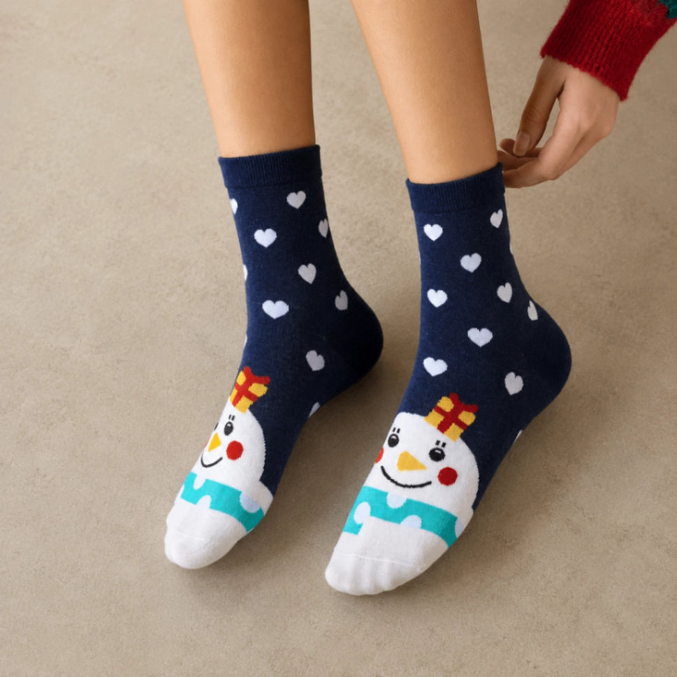 Chaussettes hautes de Noël coeur, motifs Père Noël, Renne, Bonhomme de Neige et Ours 
