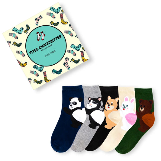 Lot de chaussettes adultes en coton représentant des animaux sur le talon de la chaussette | Chaussettes douces et respirantes | Un excellent choix pour les adultes qui aiment les animaux