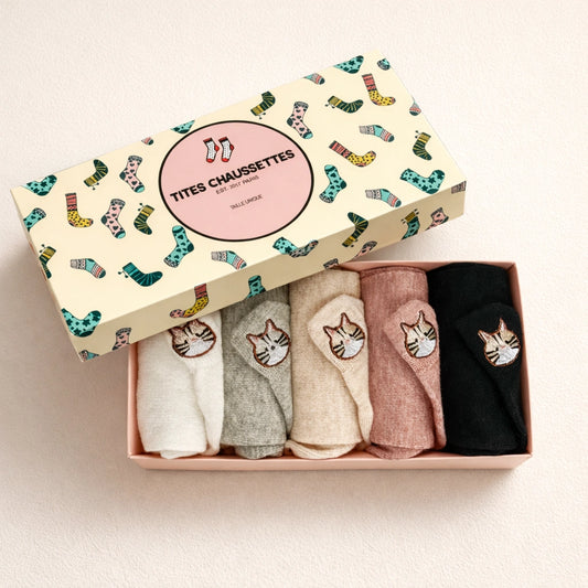 Lot de 5 chaussettes en coton à languette chat pour femme | Chaussettes confortables et élégantes | Idéales pour le quotidien ou les occasions spéciales | Disponibles en plusieurs couleurs et tailles