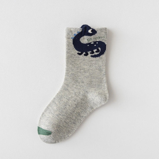 Lot de 5 chaussettes enfants garçon. Coloris bleu/gris/vert. Motif dinosaure. 