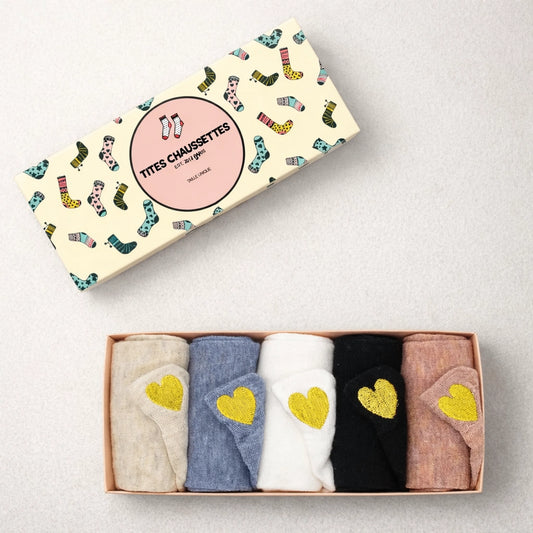 Coffrets Chaussettes en coton à languette cœur doré pour femme | Chaussettes confortables et élégantes | Idéales pour le quotidien ou les occasions spéciales | Disponibles en plusieurs couleurs