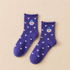 Lot de 4 chaussettes de noël, personnages de noël (père noël, cerf, bonhomme de neige, ourson), motif petits coeurs, finition feston