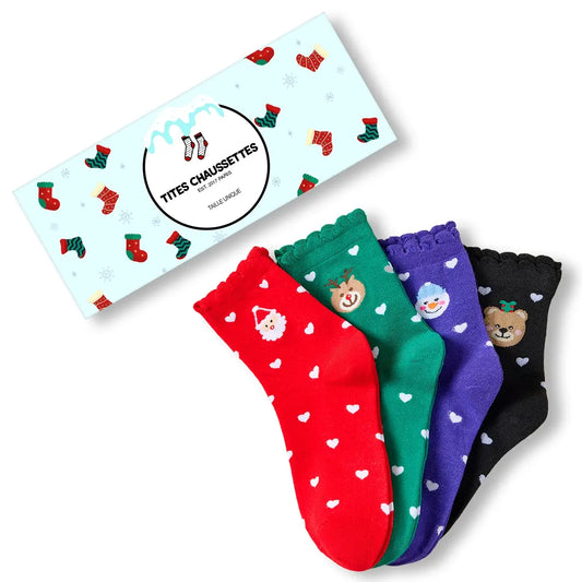 Lot de 4 Chaussettes Coeur Noël & Volant