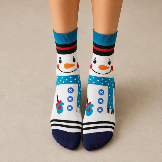 Coffret de 4 chaussettes hautes costume de Noël : Père Noël, Bonhomme de Neige, Renne et Ours